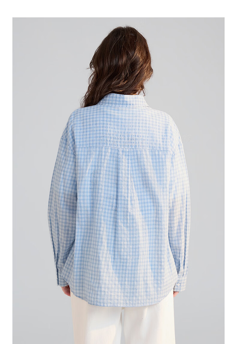 TonLion 2026 Spring Women's Plaid Long Sleeve Shirt Light Blue M 6
