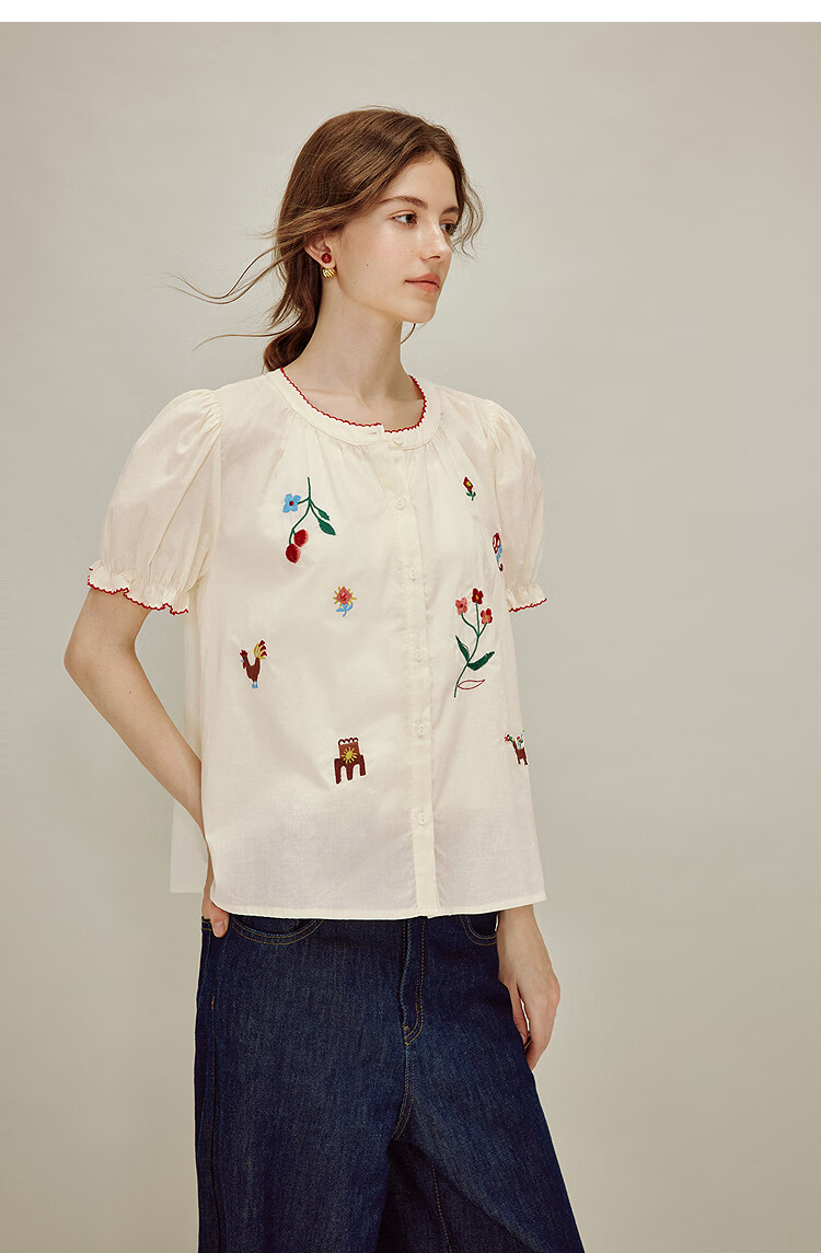 INMAN Yellow Rose In Stock | 100% Cotton Colorful Embroidered Puff Sleeve Shirt 2026 Summer New Loose Doll Blouse for Women 8