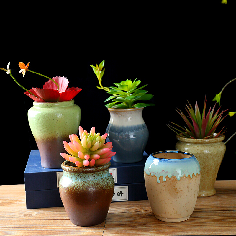 现货 彩釉陶瓷多肉花盆 老桩多肉花盆 创意粗陶盆 上釉彩色陶瓷粗陶
