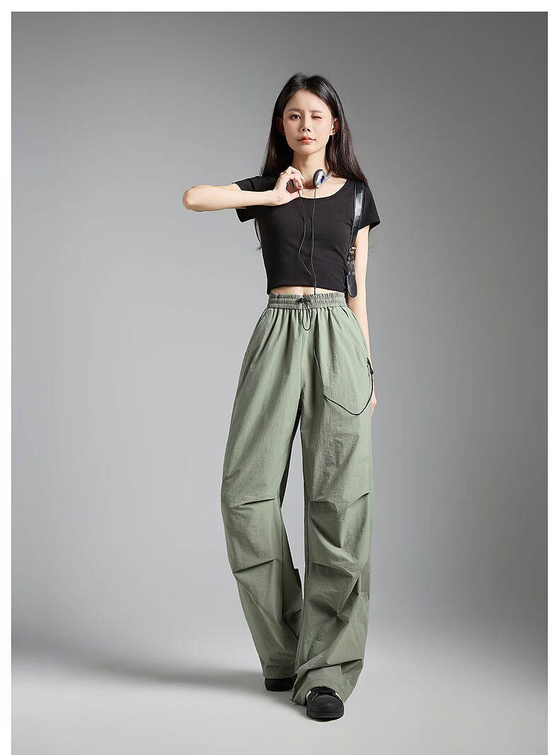 TonLion 2026 Spring Women's Pleated Casual Long Pants Gray Green L 14