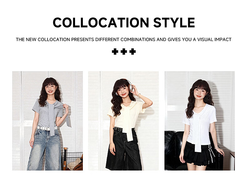 TonLion Women's Short Sleeve Cape College Style Summer New Trend Slim Korean T-Shirt Petite Top 4