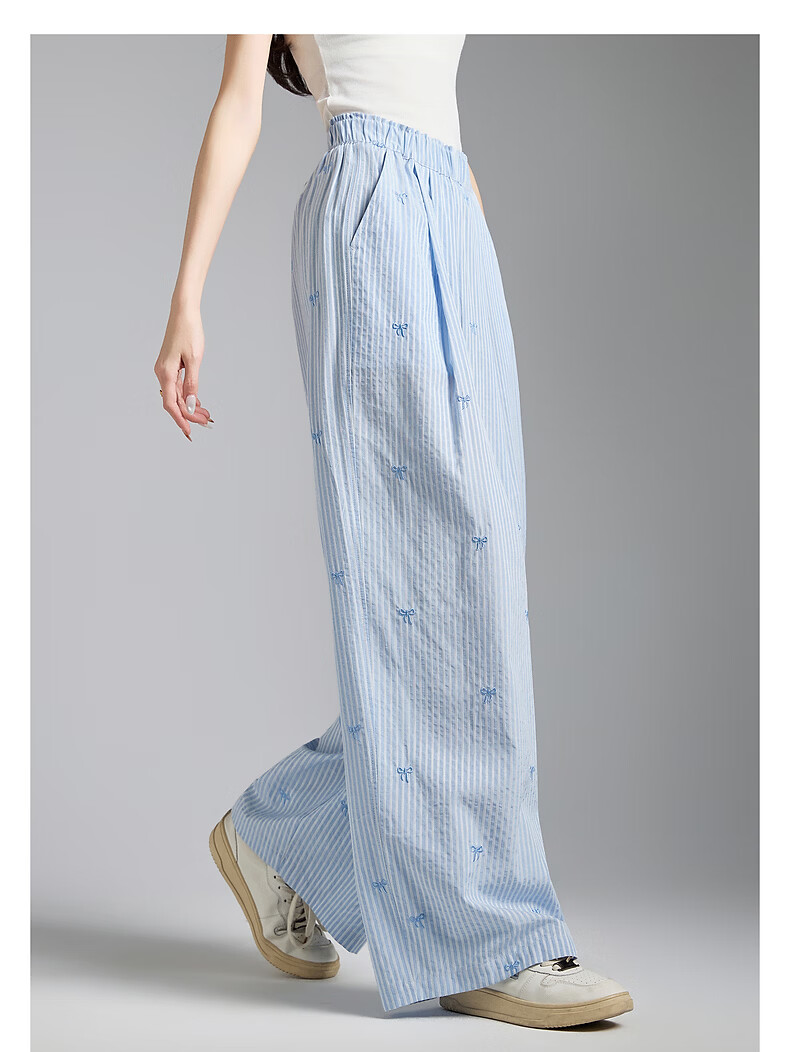 TonLion 2026 Spring Women's Embroidered Casual Pants Light Blue M 19