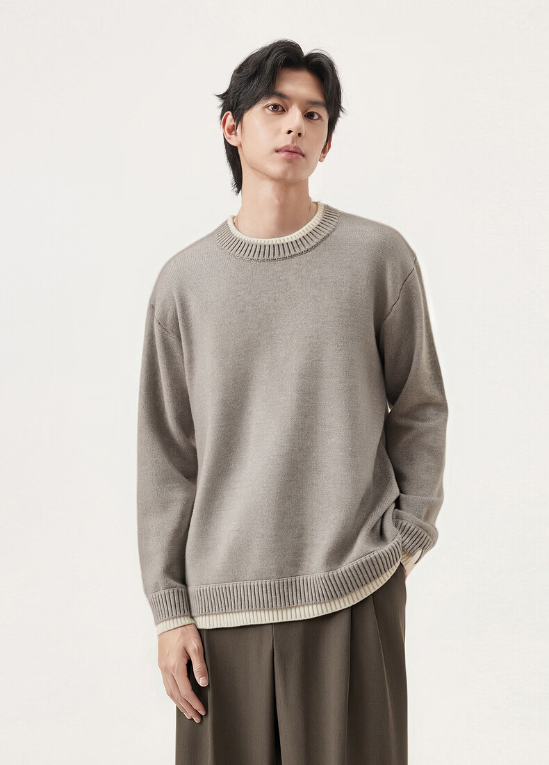 Gxgjeans Men's Casual Layered Look Crew Neck Sweater Knitwear Winter 2025 New Black 2XL (185) 6