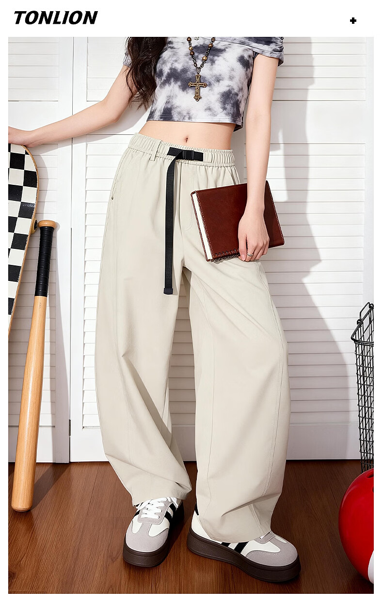TonLion Curved Blade Work Pants Women's Spring Summer New Sports Casual Pants Elastic Buckle Design Waist Slimming Straight Pants 10