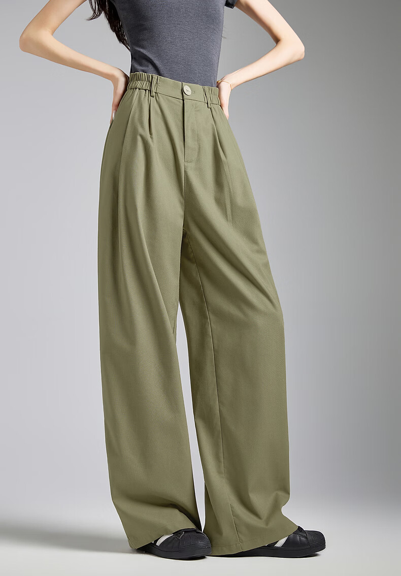 TonLion 2026 Spring Elastic Waist Women's Casual Long Pants Army Green M 17