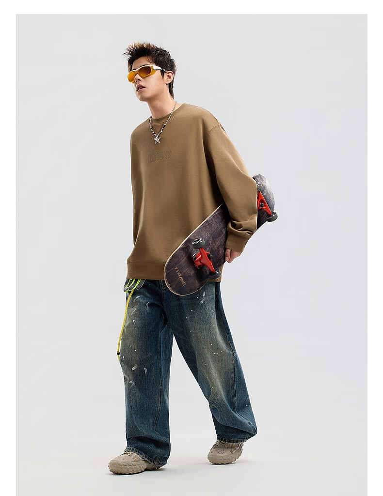 Metersbonwe Unisex Hoodie Spring Autumn New Sports Casual Long Sleeve Crewneck Top Dark Khaki 2XL185/104B 4