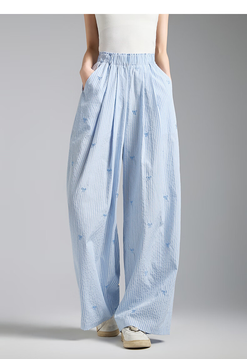 TonLion 2026 Spring Women's Embroidered Casual Pants Light Blue M 23