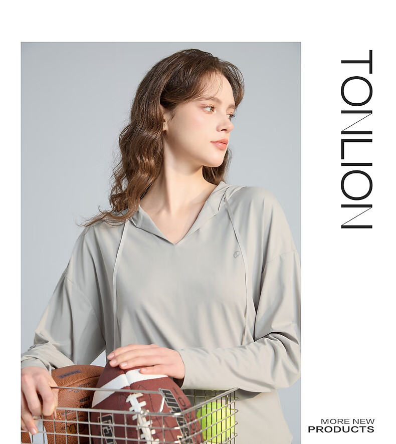 TonLion 2026 Spring Women's Hooded Long Sleeve T-Shirt Light Gray M 8