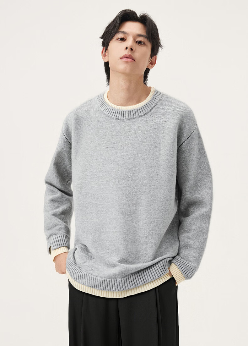 Gxgjeans Men's Casual Layered Look Crew Neck Sweater Knitwear Winter 2025 New Black 2XL (185) 4