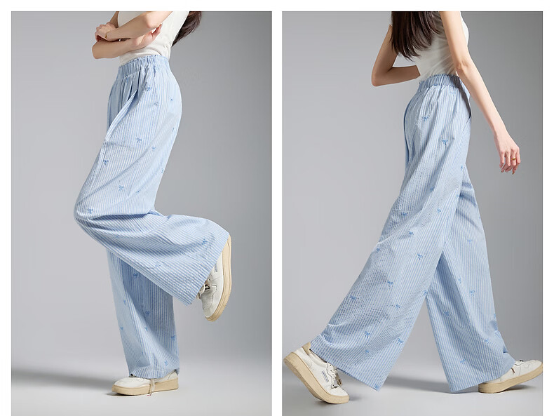 TonLion 2026 Spring Women's Embroidered Casual Pants Light Blue M 29