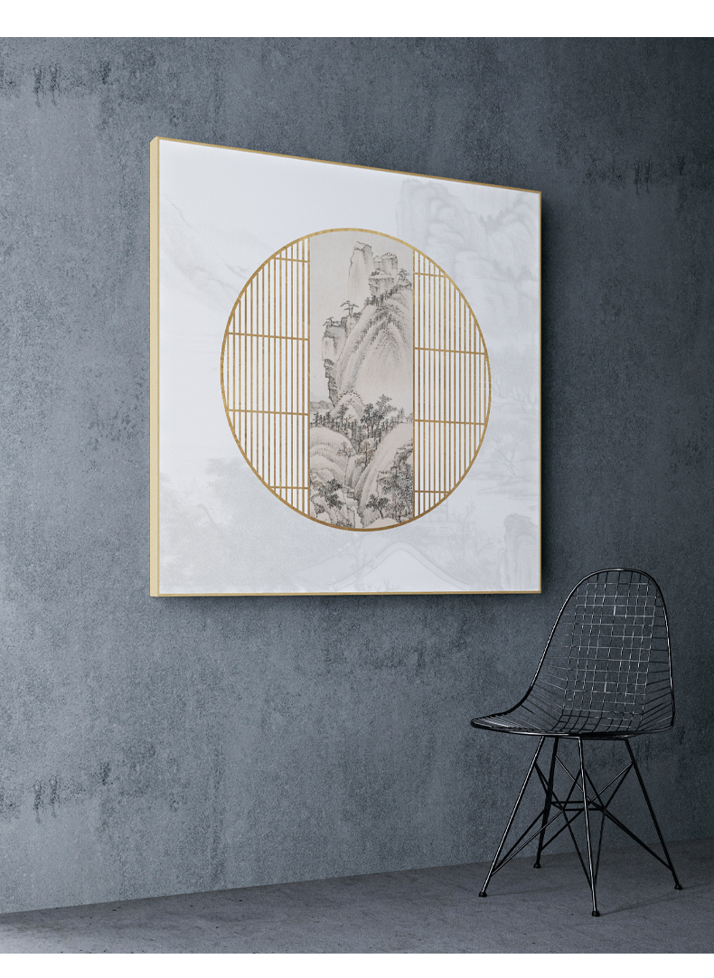 日式风格壁画移景别情 禅意新中式客厅装饰画背景墙画日式原木风餐厅
