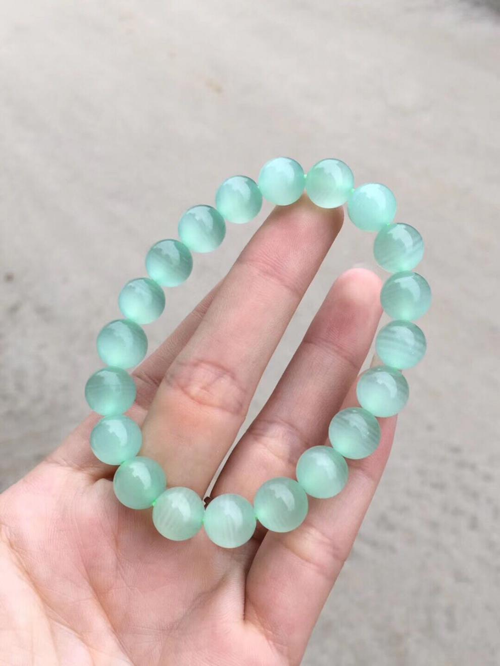 似卿冰种绿纹石手链女水晶男女情侣手链首饰品单圈手串礼物单圈7mm