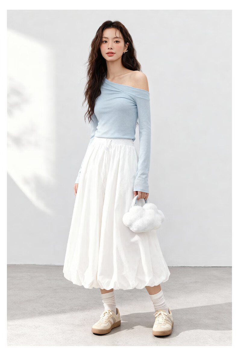 MJ STYLE A-Line Tulip Hem Skirt for Women 2026 Spring Summer New Elastic Waist Draped Elegant Commuter Versatile Long Skirt 12