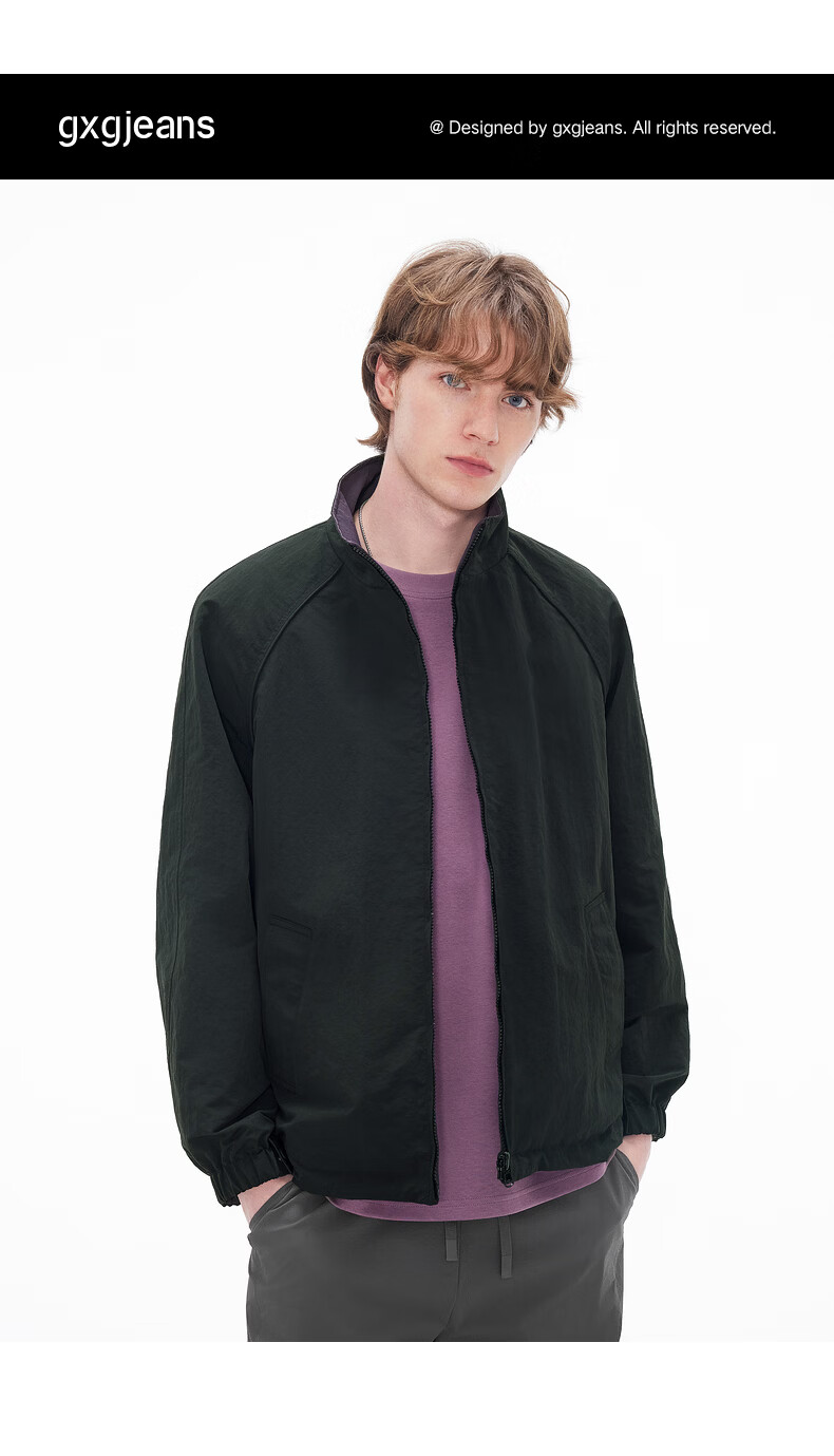 Gxgjeans Men's Reversible Casual Loose Stand Collar Jacket Spring 2026 New Black 3XL (190) 1