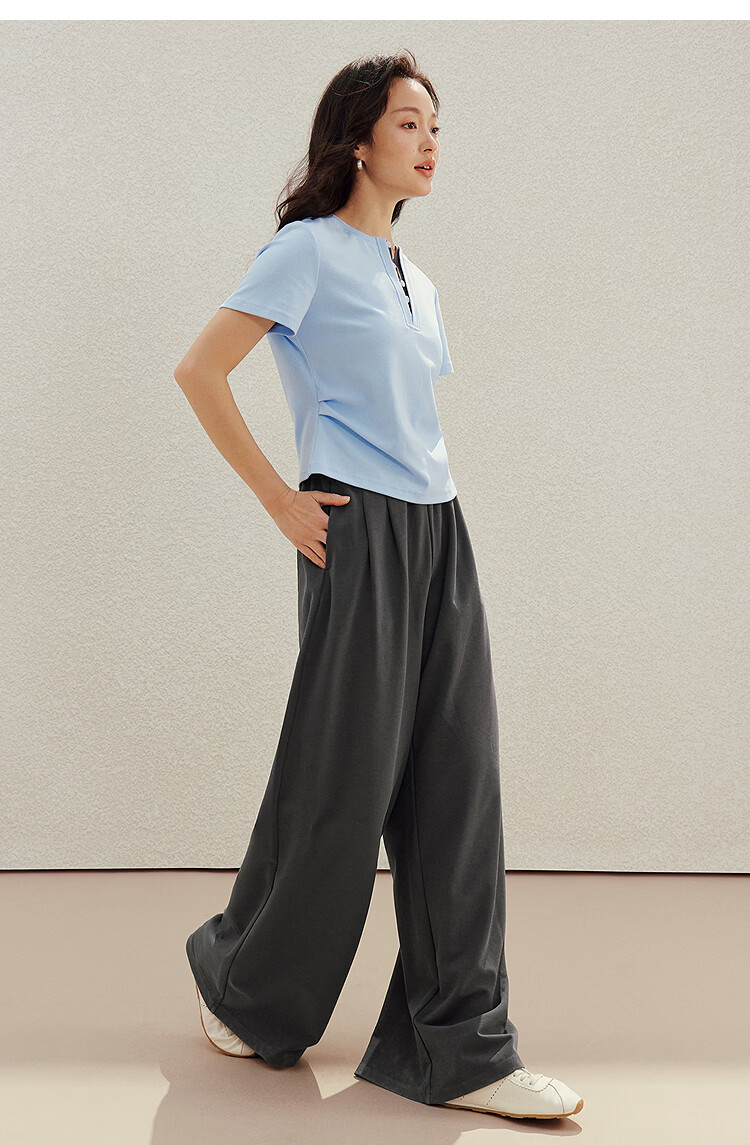 INMAN Colorblock Faux Two-Piece Pleated Waist T-Shirt Summer 2026 Women's New Design Short Sleeve Top in Vermilion Red L 47