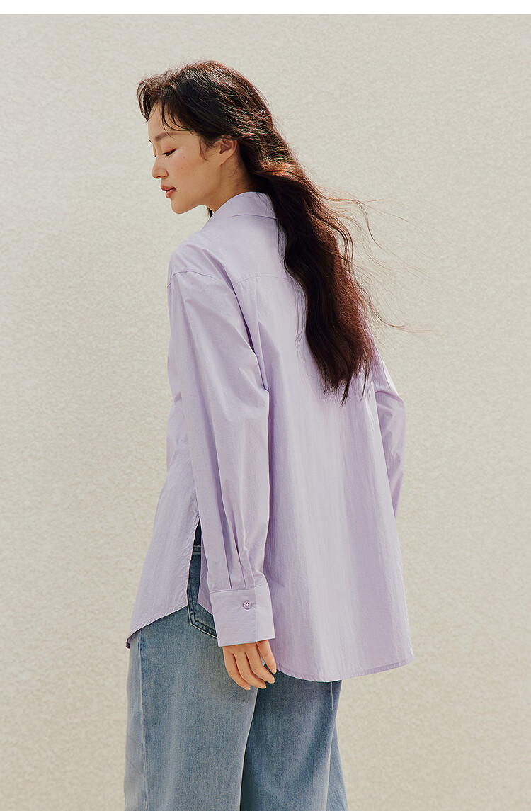 INMAN Simple Shell Beaded Embroidered Long Sleeve Shirt 26 Summer New Women's Commuting Turn-down Collar Top Purple S 29