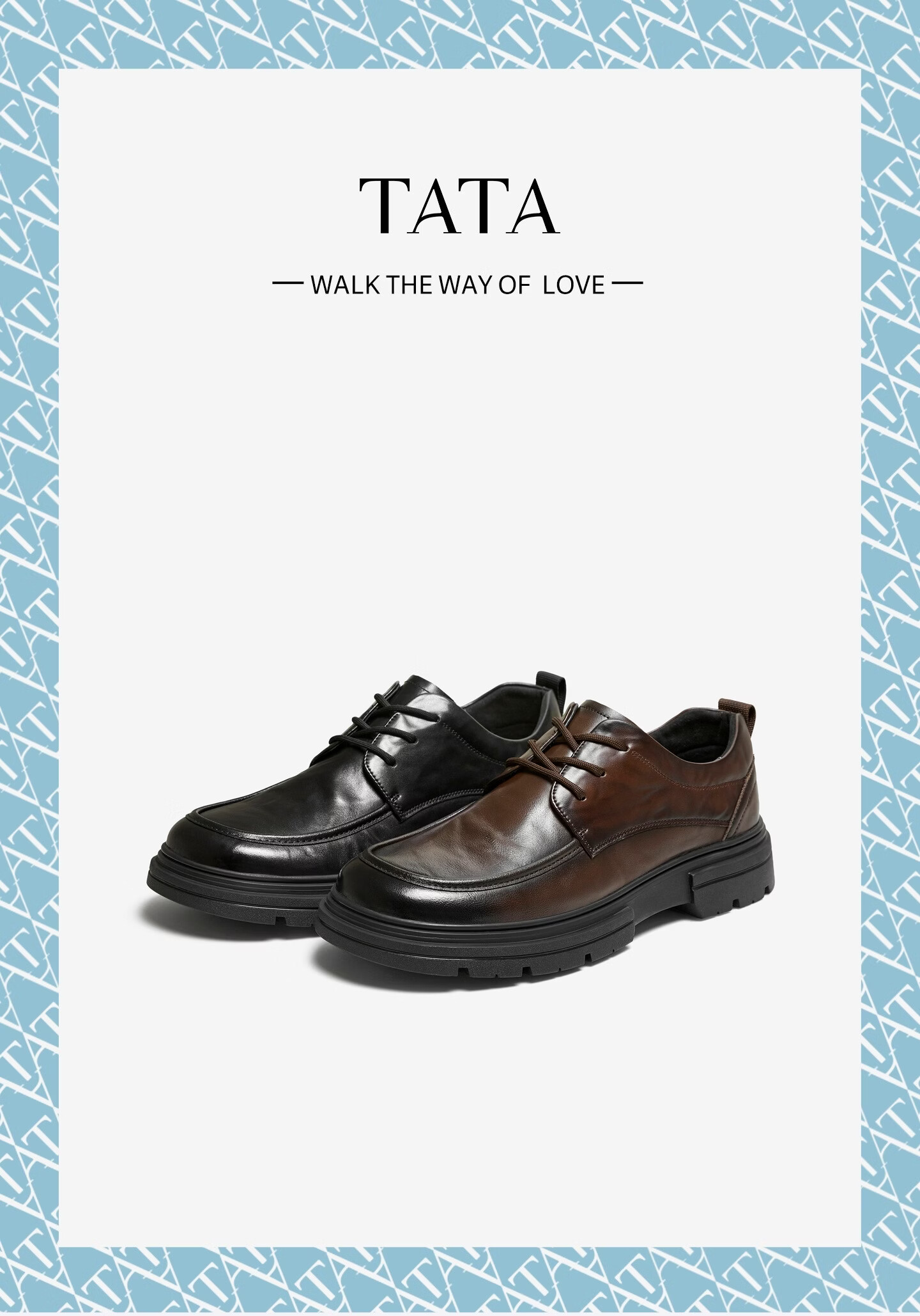 TATA Comfortable Versatile Casual Business Leather Derby Wedding Shoes for Men Black (Perforated) Size 39 2