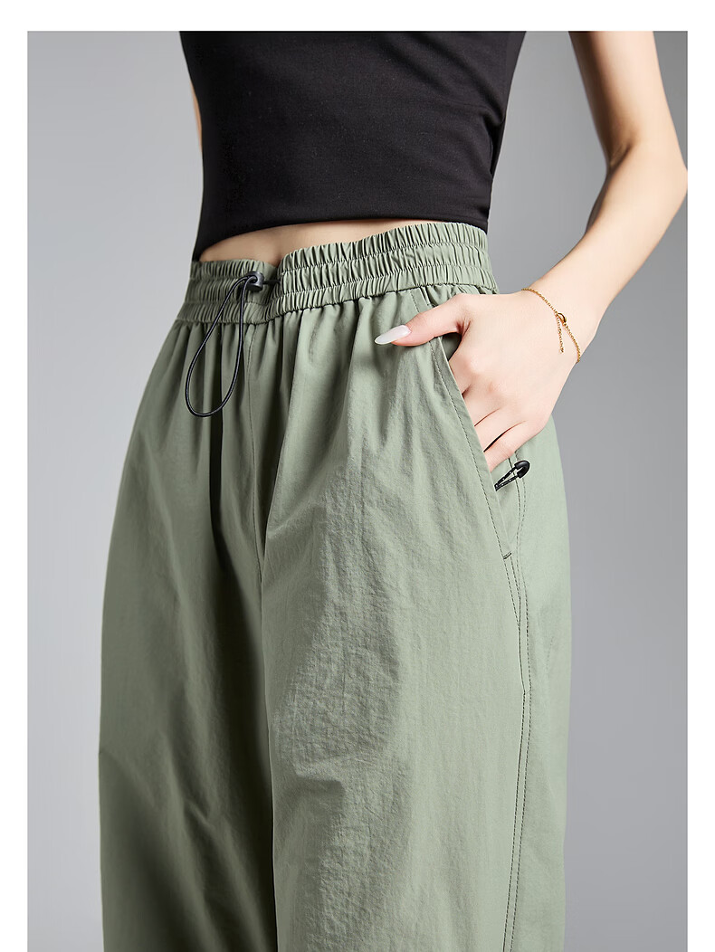 TonLion 2026 Spring Women's Pleated Casual Long Pants Gray Green L 6