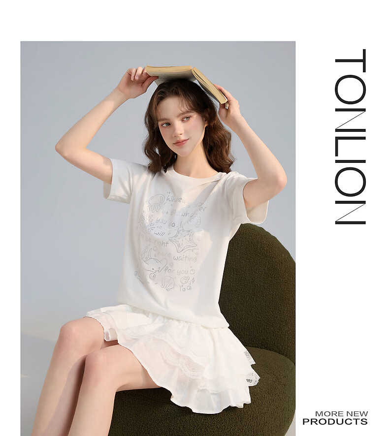 TonLion 2026 Summer New Women's Short Sleeve T-Shirt White Casual Youthful Top for Petite 3