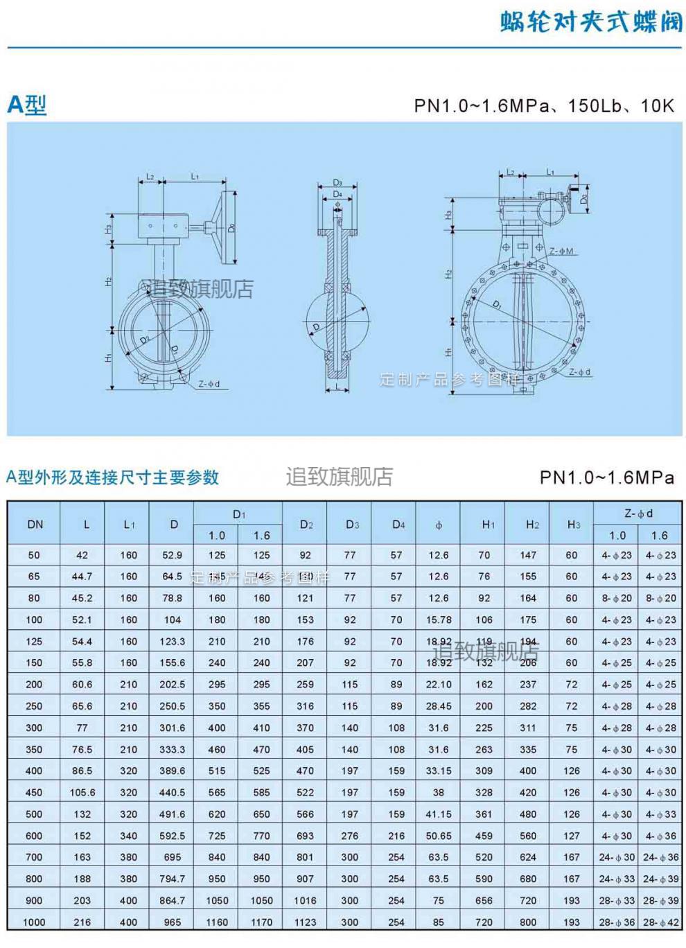 d371x16手动涡轮杆对夹式蝶阀dn50658010012515020定做304板dn300