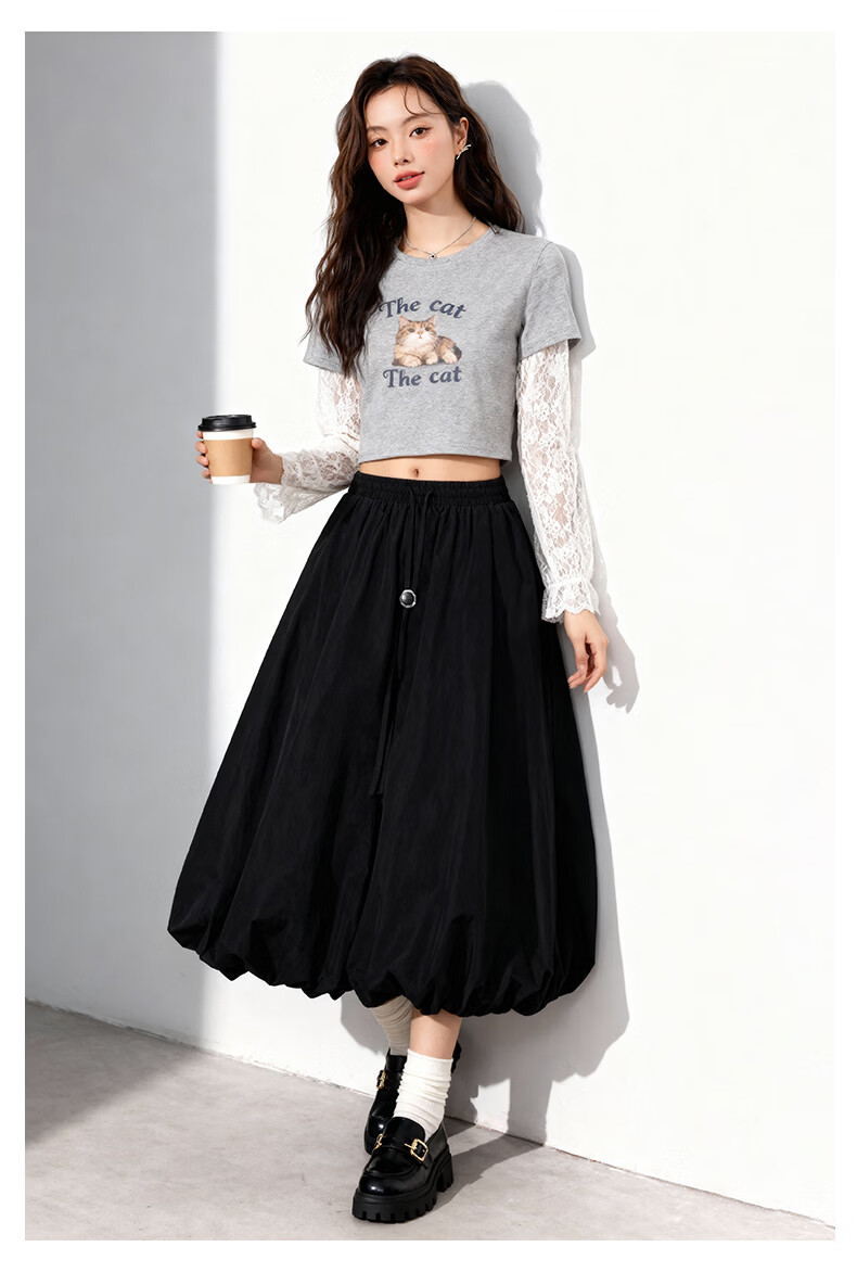MJ STYLE A-Line Tulip Hem Skirt for Women 2026 Spring Summer New Elastic Waist Draped Elegant Commuter Versatile Long Skirt 14