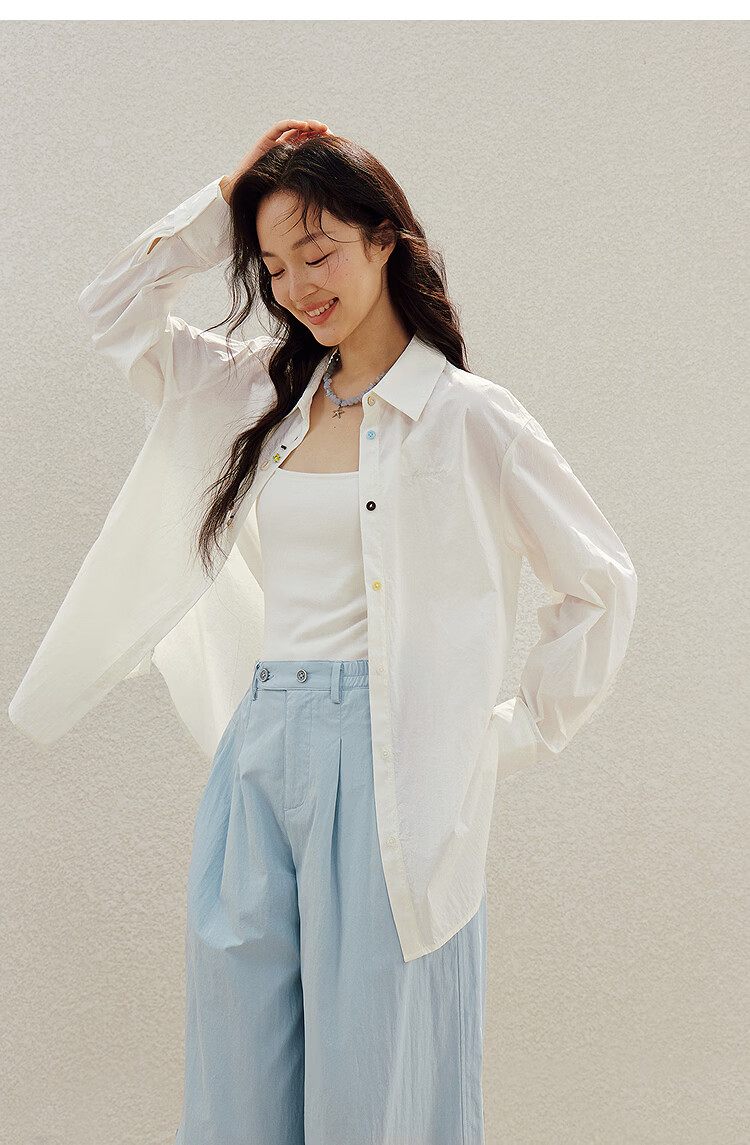 INMAN Simple Shell Beaded Embroidered Long Sleeve Shirt 26 Summer New Women's Commuting Turn-down Collar Top Purple S 16