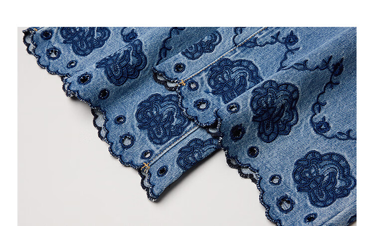 INMAN INMAN [Runway Style] Embroidered Wide-Leg Cropped Jeans, Summer 2026 Women's Embellished Pants, Denim Blue, Size 26 7