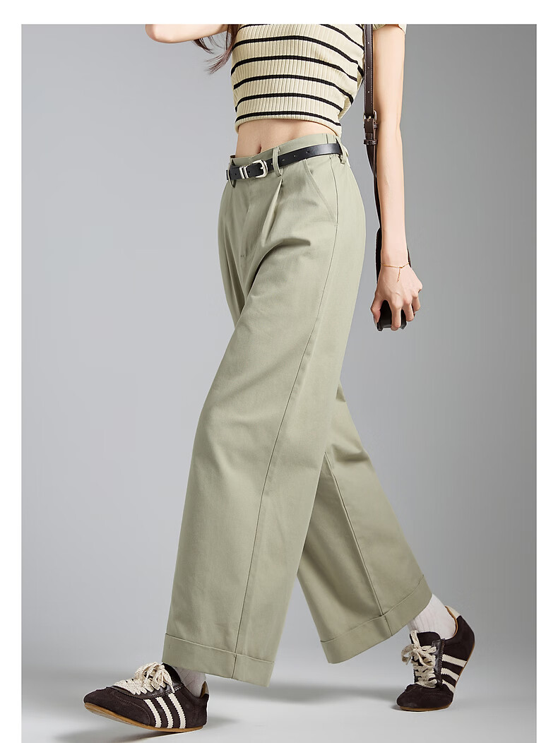 TonLion 2026 Spring Turn-up Women's Casual Pants Khaki Green M 4