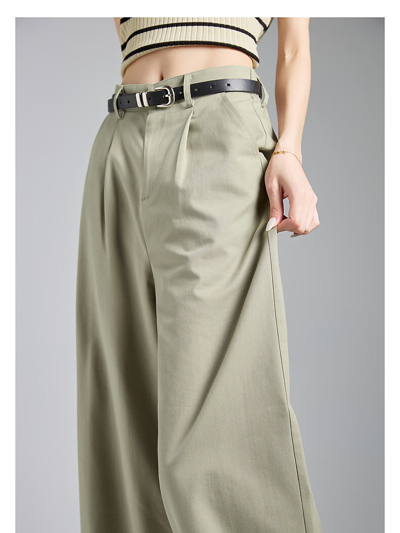 TonLion 2026 Spring Turn-up Women's Casual Pants Khaki Green M 6