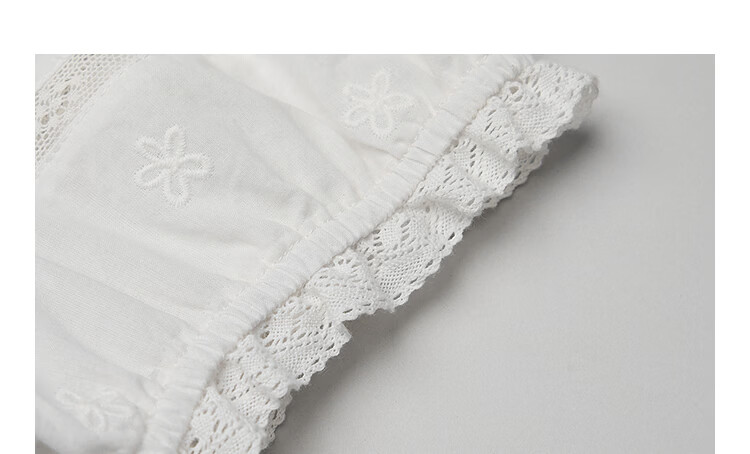 INMAN INMAN [Runway Style] Puff Sleeve Lace Peter Pan Collar Blouse, Summer 2026, Pure Cotton Short Sleeve, White, Size L 7