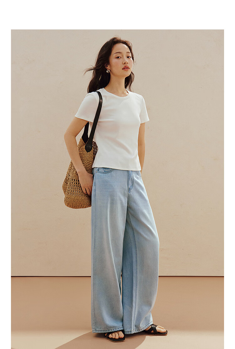INMAN Casual Fitted Crew Neck Short Sleeve T-Shirt 26 Summer Women's New Solid Color Inner Top White M 4