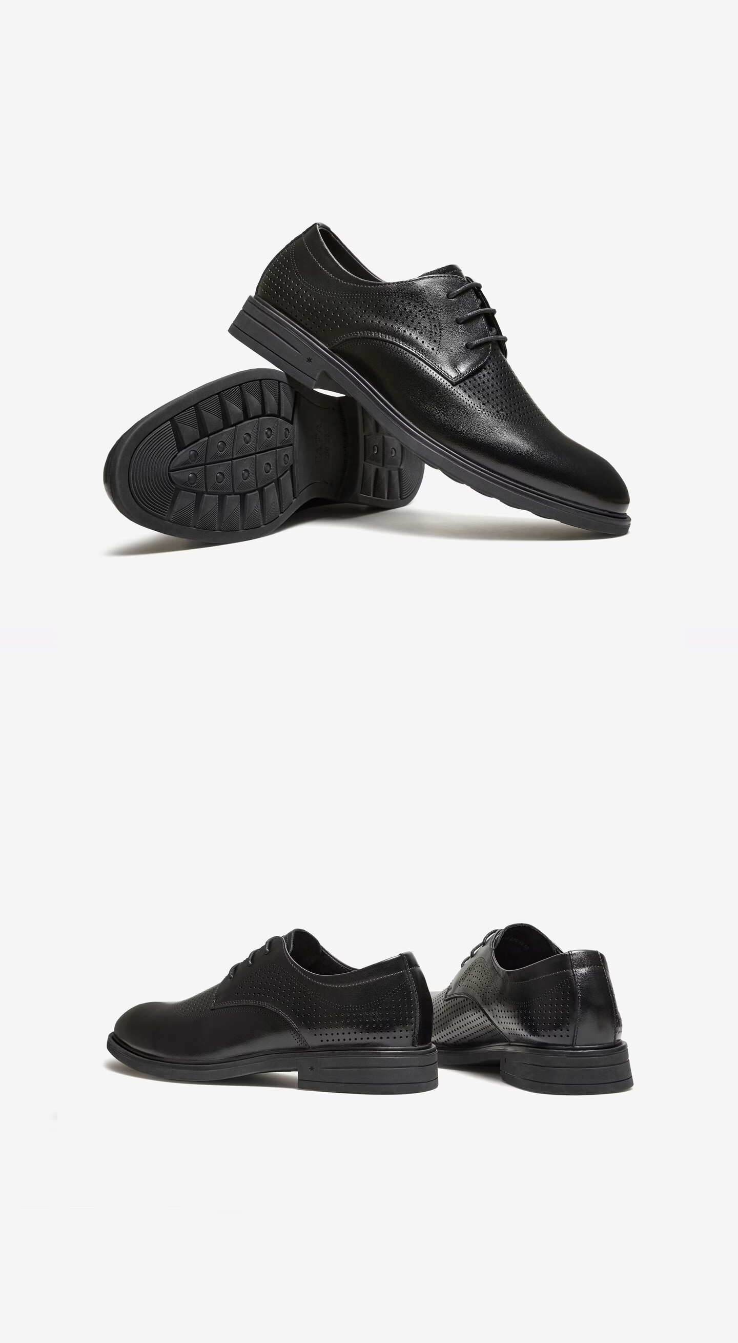 TATA Summer Breathable Perforated Casual Business Formal Leather Shoes QSY01BM6 Black (Perforated Breathable) Size 42 5