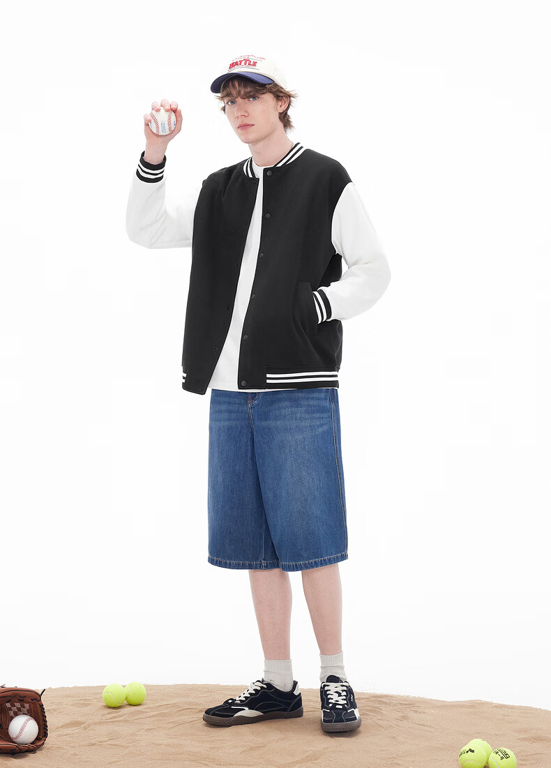 Gxgjeans Men's Colorblock Patchwork American Casual Loose Baseball Jacket Coat 26 Spring New Black 170/M 7