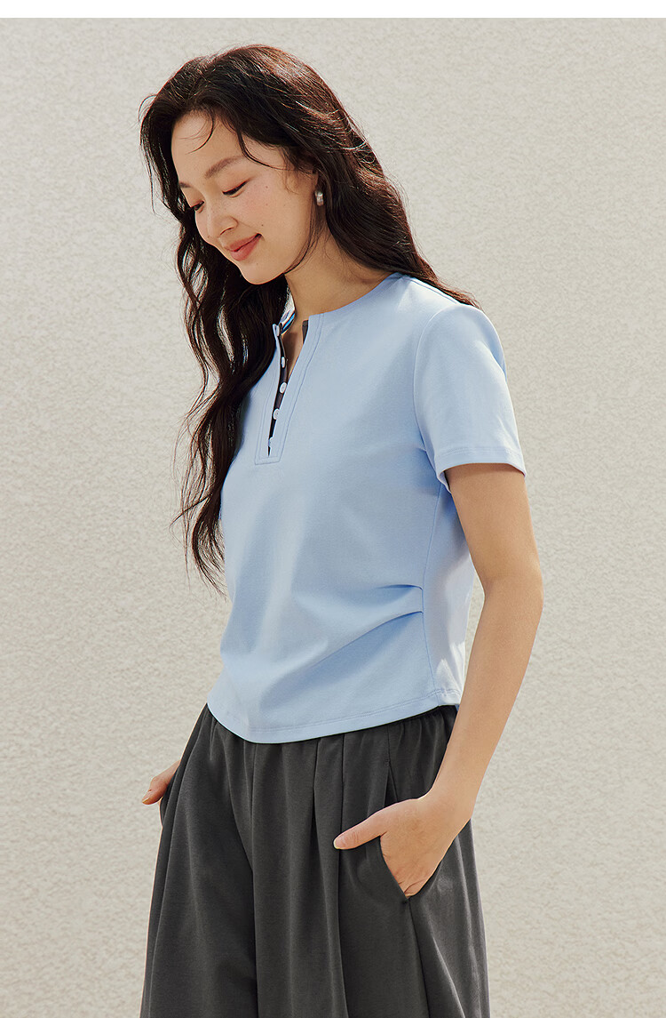 INMAN Colorblock Faux Two-Piece Pleated Waist T-Shirt Summer 2026 Women's New Design Short Sleeve Top in Vermilion Red L 46