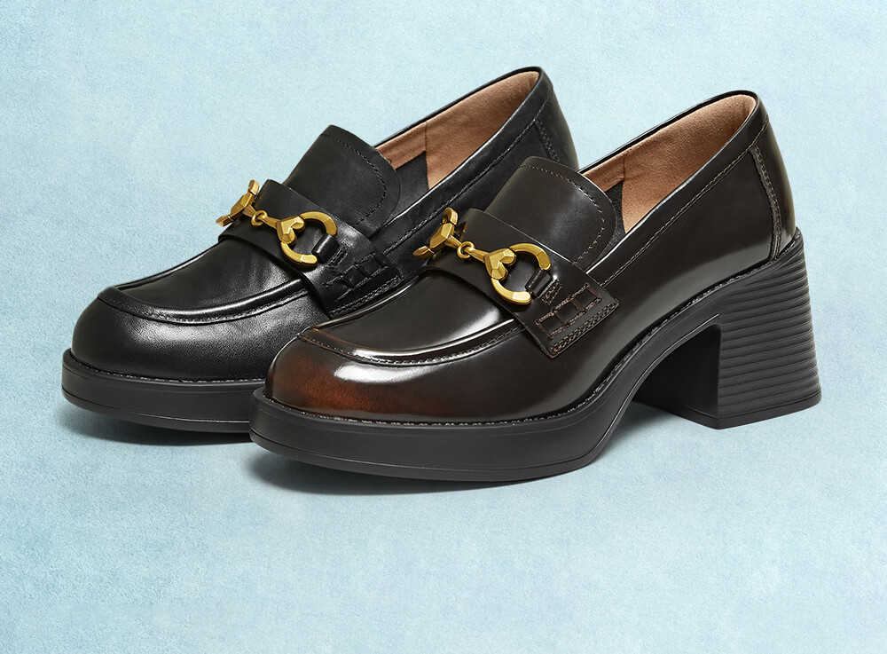 TATA Women's Shoes 2026 Spring New Black Loafers Thick Sole Black Size 37 10