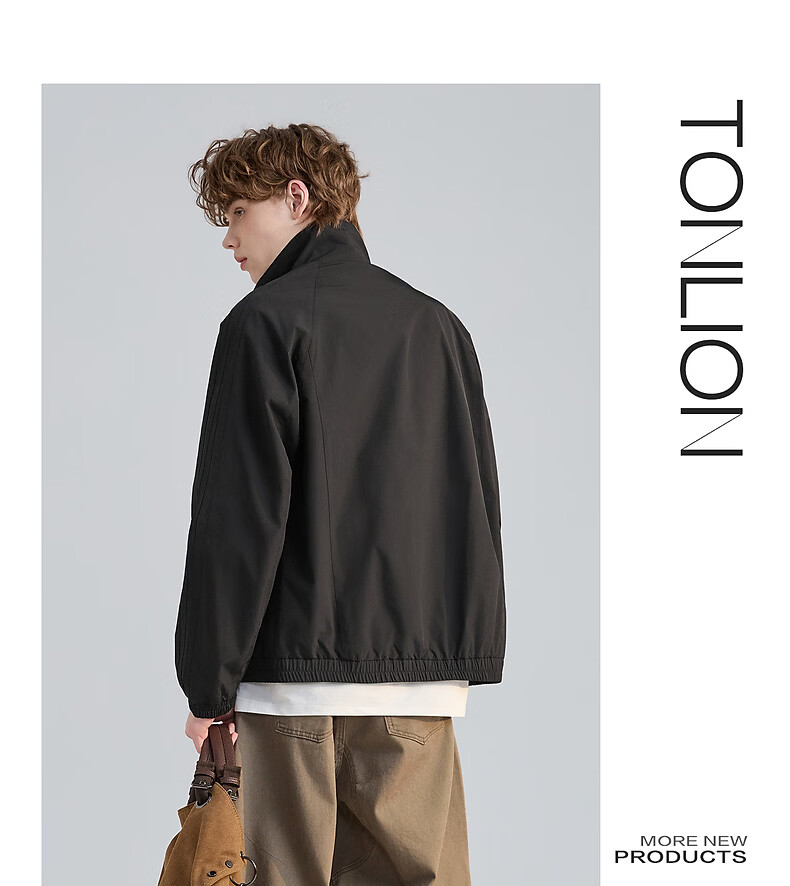 TonLion 2026 Spring New Men's Jacket Stand Collar Cardigan Trendy Black Casual Loose Fit Top 8