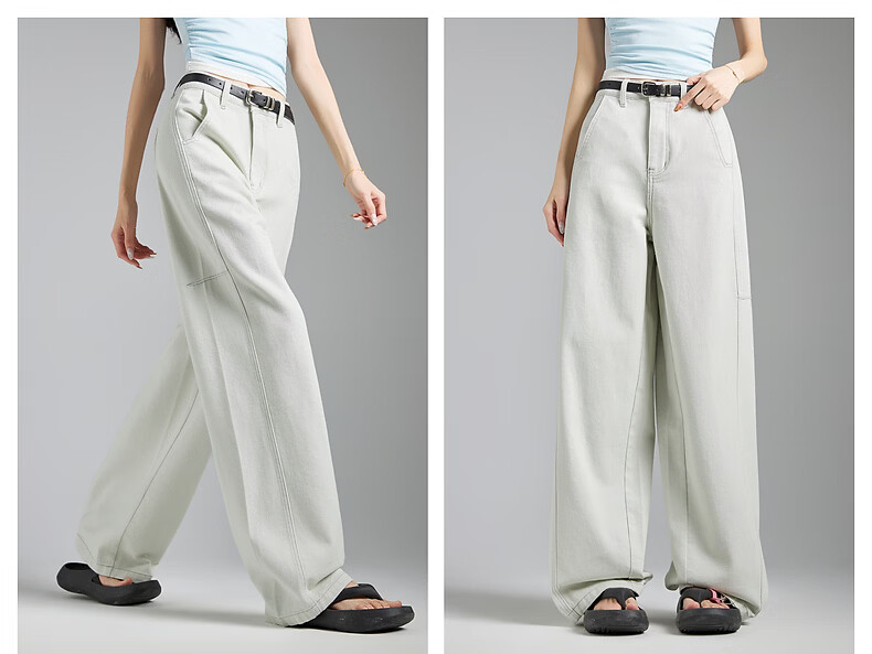 TonLion 2026 Spring Women's Split Denim Pants Light Blue Gray 25 15