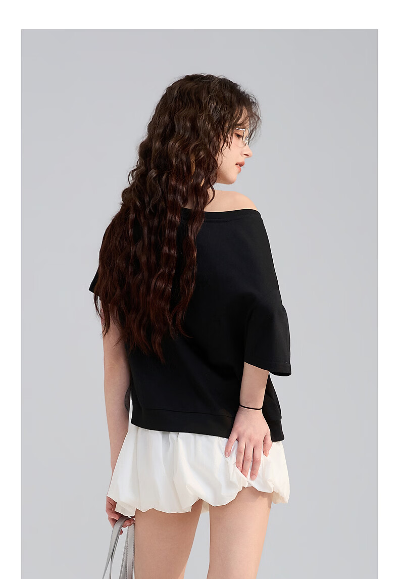 TonLion 2026 Summer New Women's Short Sleeve T-Shirt Off-Shoulder Design Pure Cotton Youthful Cute Petite Outfit 9