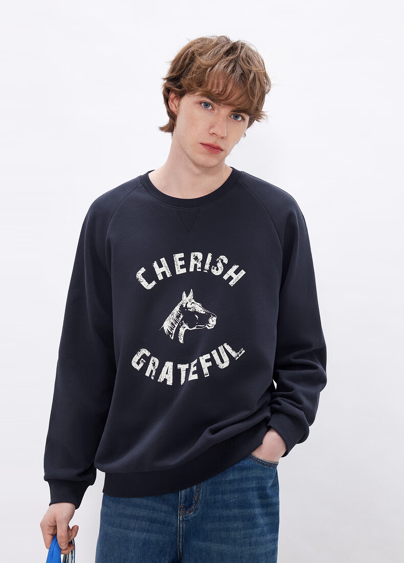 Gxgjeans Men's American Vintage Colorblock Trendy Graphic Loose Fit Crewneck Sweatshirt 26 Spring New Light Gray 180/XL 6