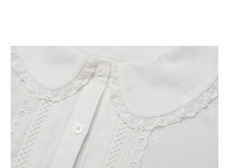 INMAN INMAN [Runway Style] Puff Sleeve Lace Peter Pan Collar Blouse, Summer 2026, Pure Cotton Short Sleeve, White, Size L 6