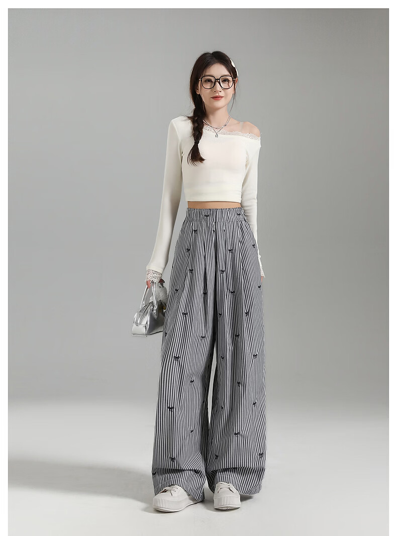 TonLion 2026 Spring Women's Embroidered Casual Pants Light Blue M 14