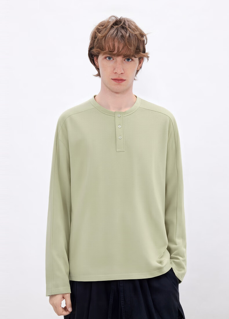 Gxgjeans Men's Multi-Color Basic Henley Loose Fit Long Sleeve T-Shirt Base Layer 26 Spring New White 165/S 15