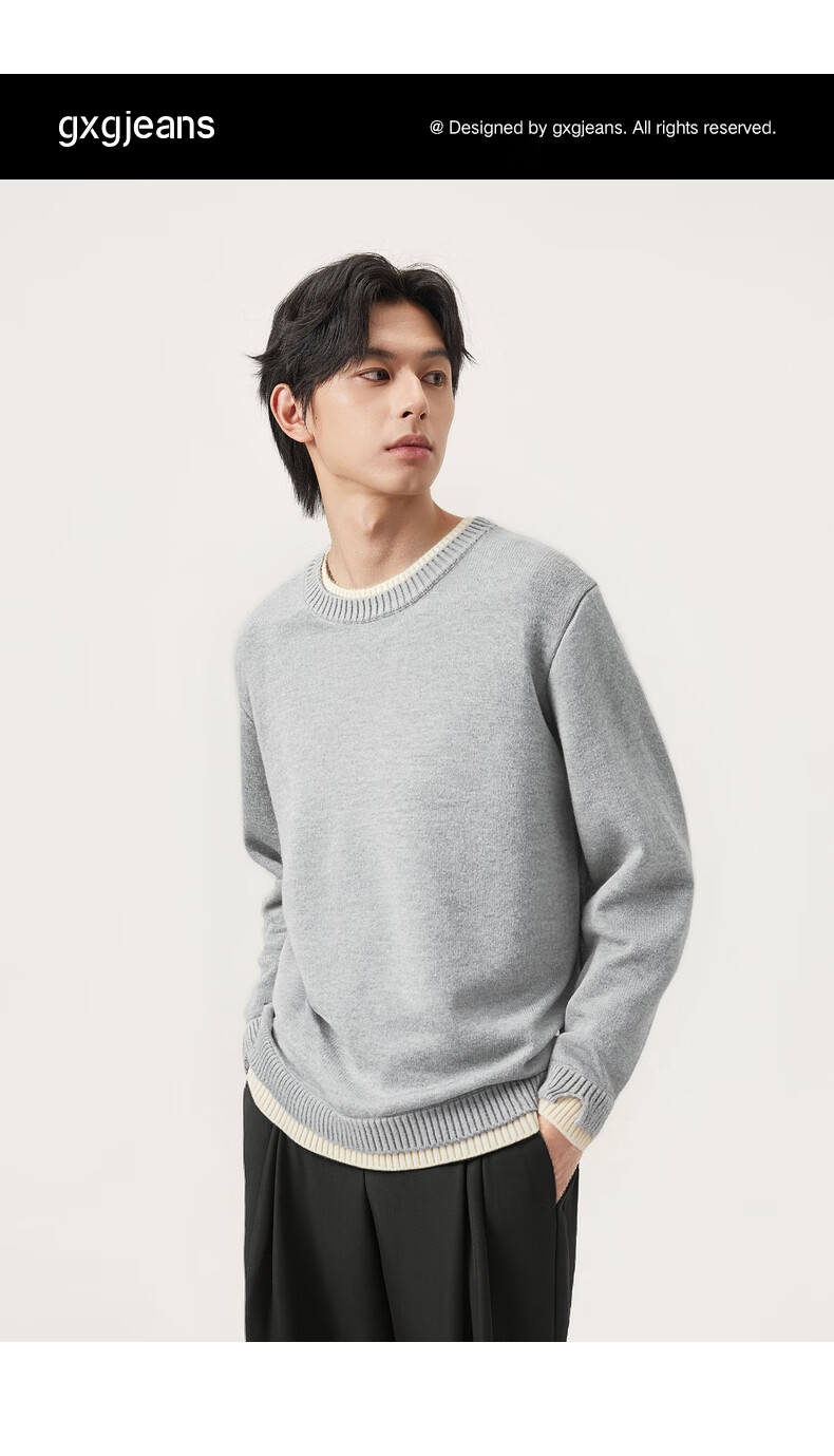 Gxgjeans Men's Casual Layered Look Crew Neck Sweater Knitwear Winter 2025 New Black 2XL (185) 1