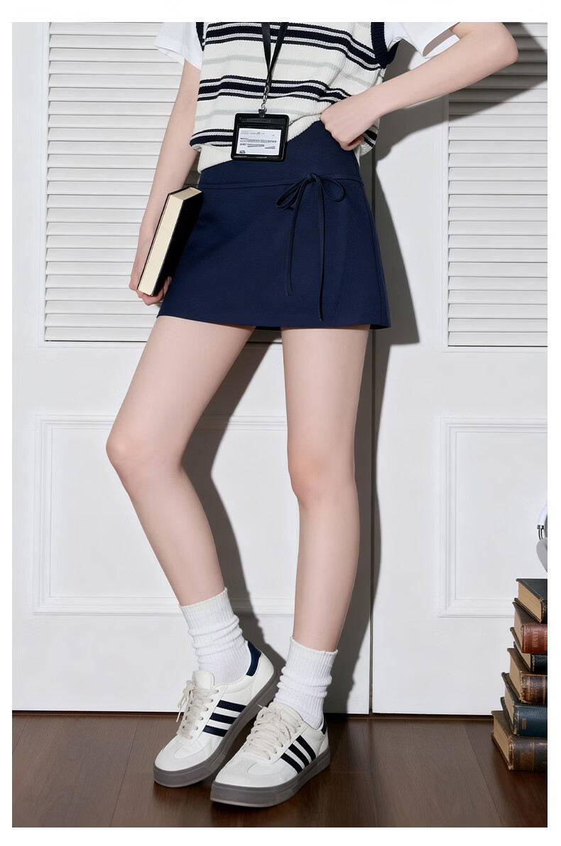 TonLion Women's Short A-Line Skirt Korean Style Petite Elegant Skirt with Bowknot and Anti-Exposure Lining College Style 11