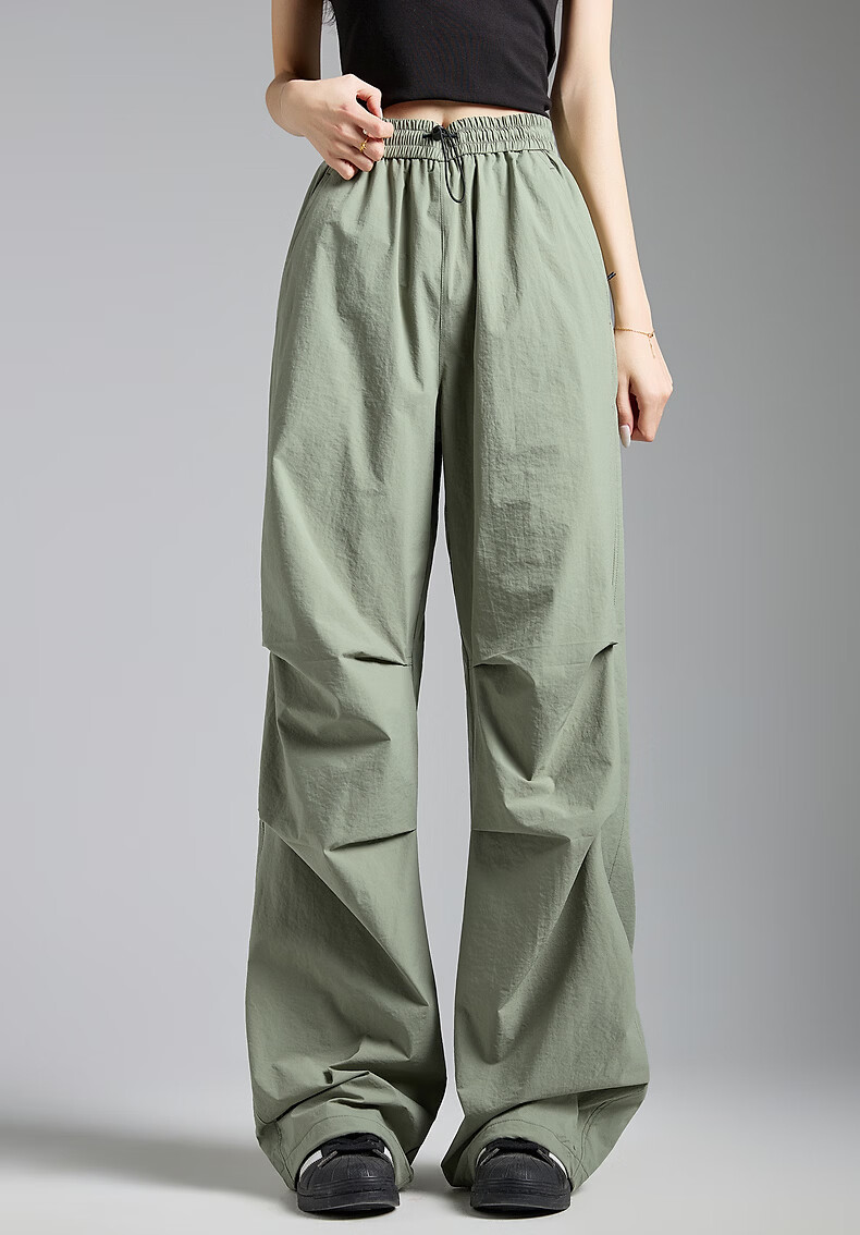 TonLion 2026 Spring Women's Pleated Casual Long Pants Gray Green L 2