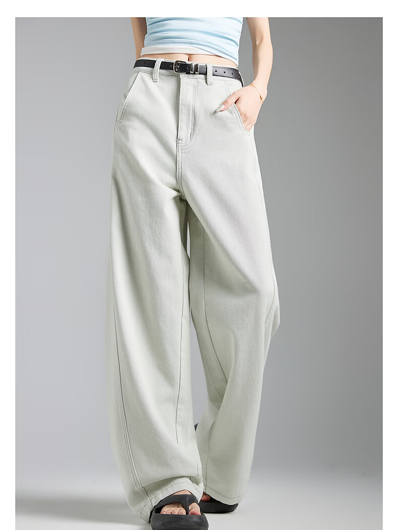 TonLion 2026 Spring Women's Split Denim Pants Light Blue Gray 25 6