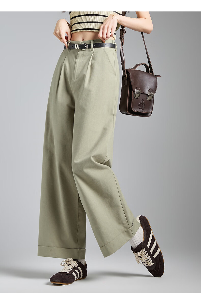 TonLion 2026 Spring Turn-up Women's Casual Pants Khaki Green M 8