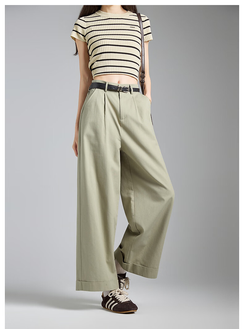 TonLion 2026 Spring Turn-up Women's Casual Pants Khaki Green M 14