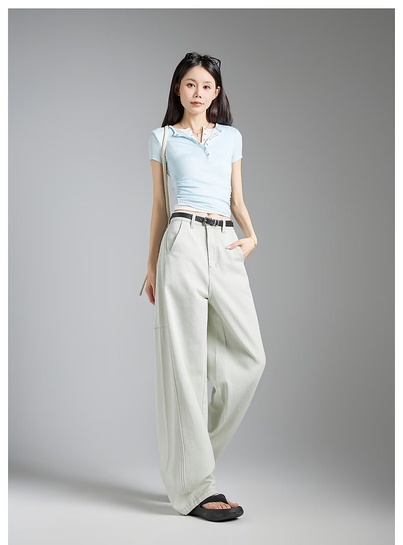 TonLion 2026 Spring Women's Split Denim Pants Light Blue Gray 25 14