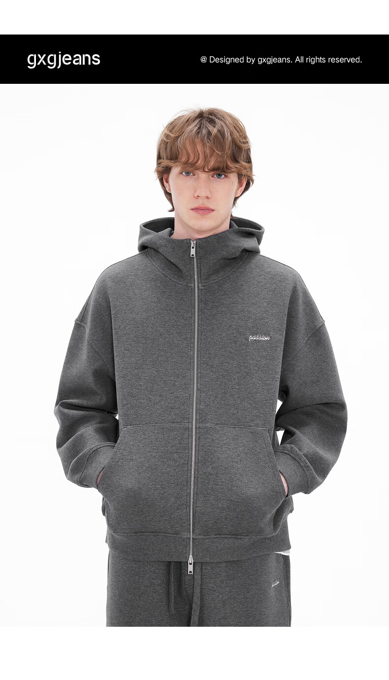 Gxgjeans Men's Multi-Color Simple Loose Casual Sports Hoodie Jacket 26 Spring New Deep Heather Gray M (170) 1